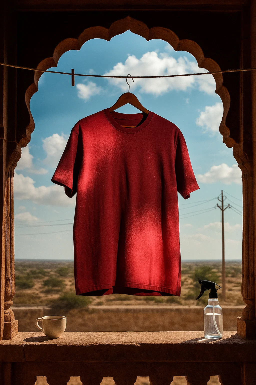 Crimson Fade Oversized Tee Cotton Bleach Effect