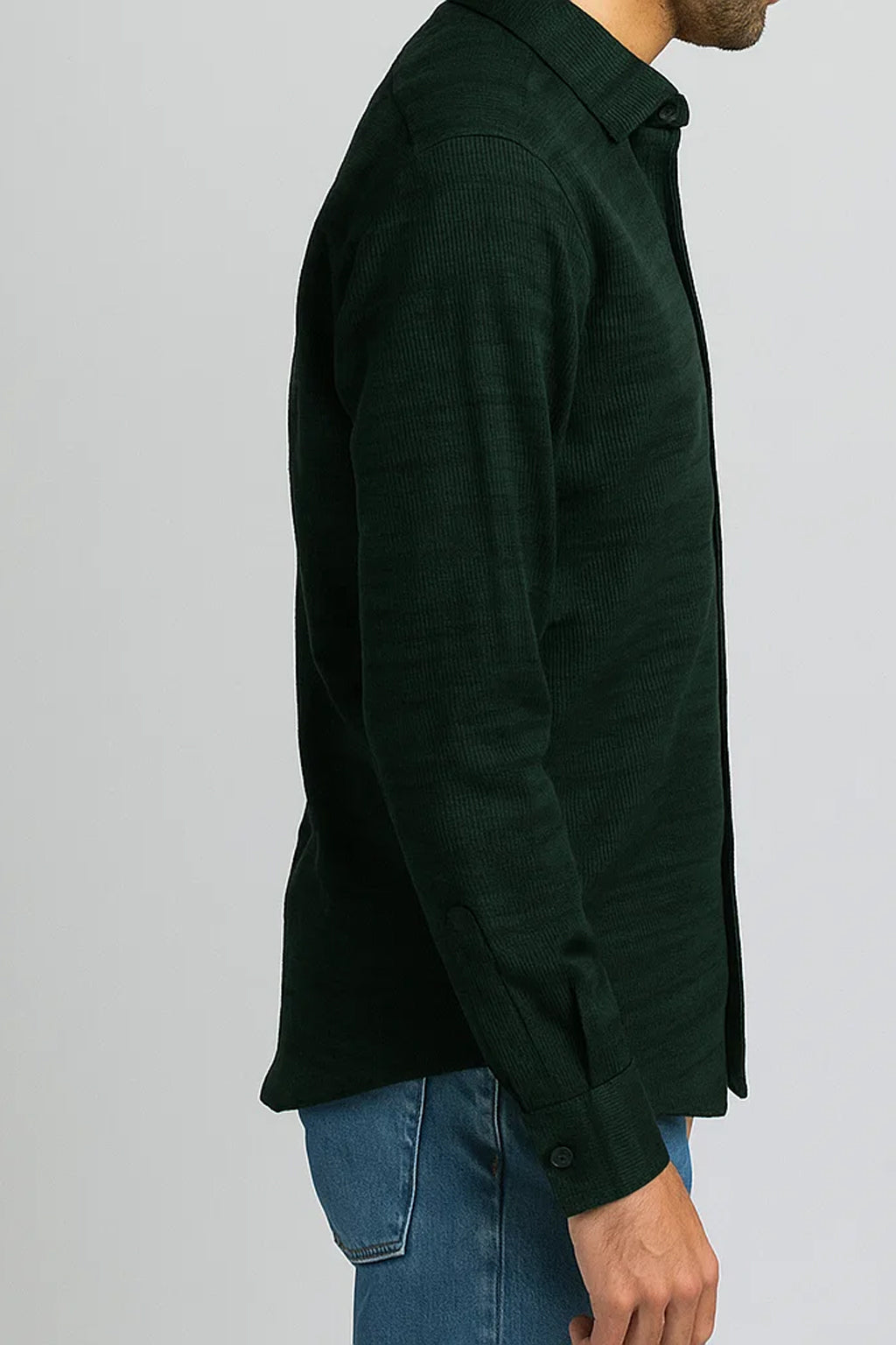 Emerald Shadow Shirt – Premium Dark Green Textured Stretch Fabric