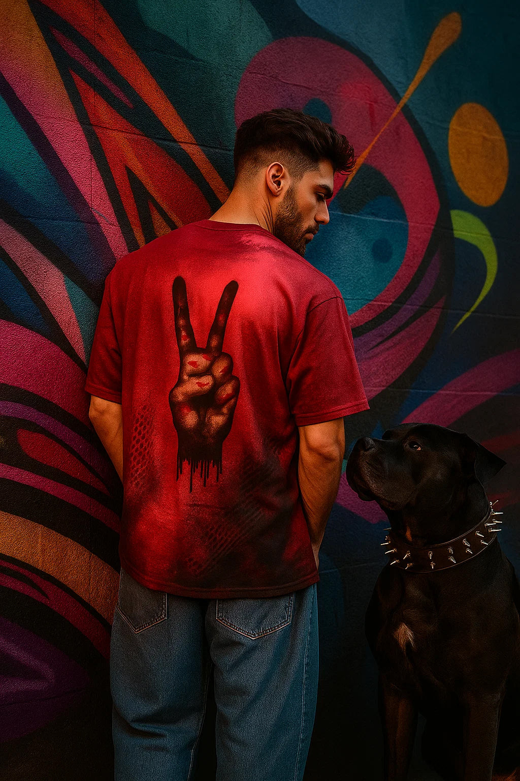 Crimson Rebellion Oversized Tee – Hand-Painted