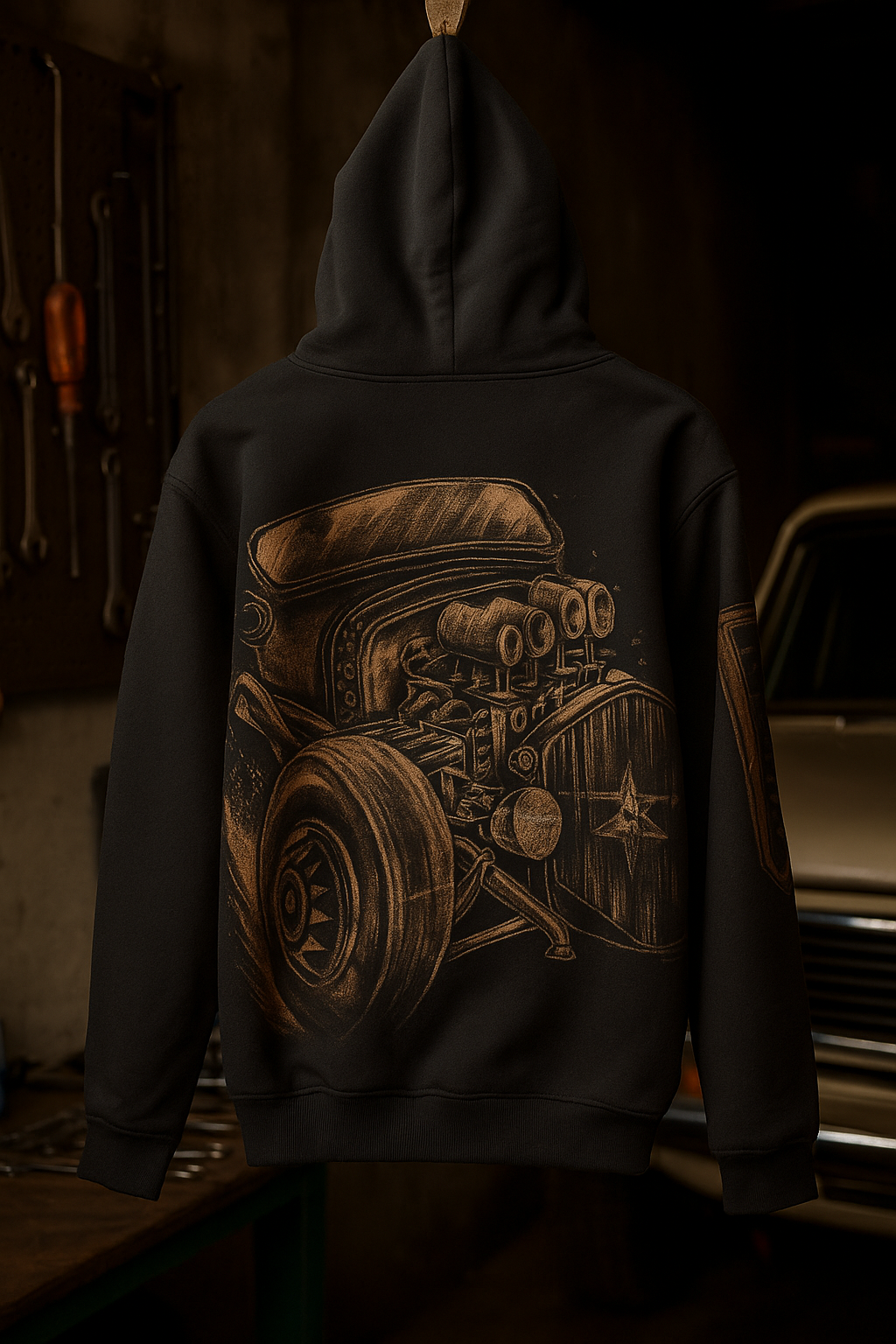 VINTAGE CAR-HANDCRAFTED BLEACH ART HOODIE