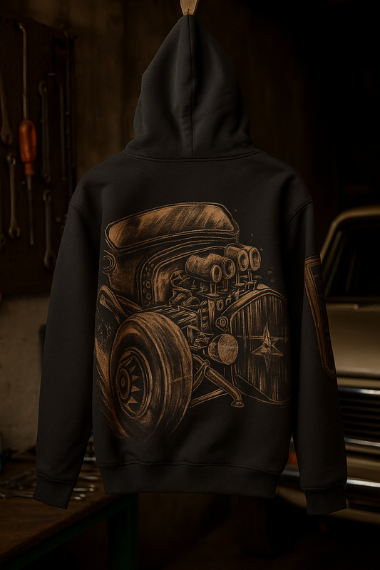 VINTAGE CAR-HANDCRAFTED BLEACH ART HOODIE