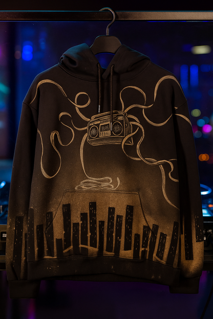 BURN THE BEAT-HANDMADE BLEACH ART HOODIE.