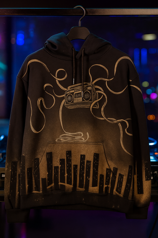 BURN THE BEAT-HANDMADE BLEACH ART HOODIE.