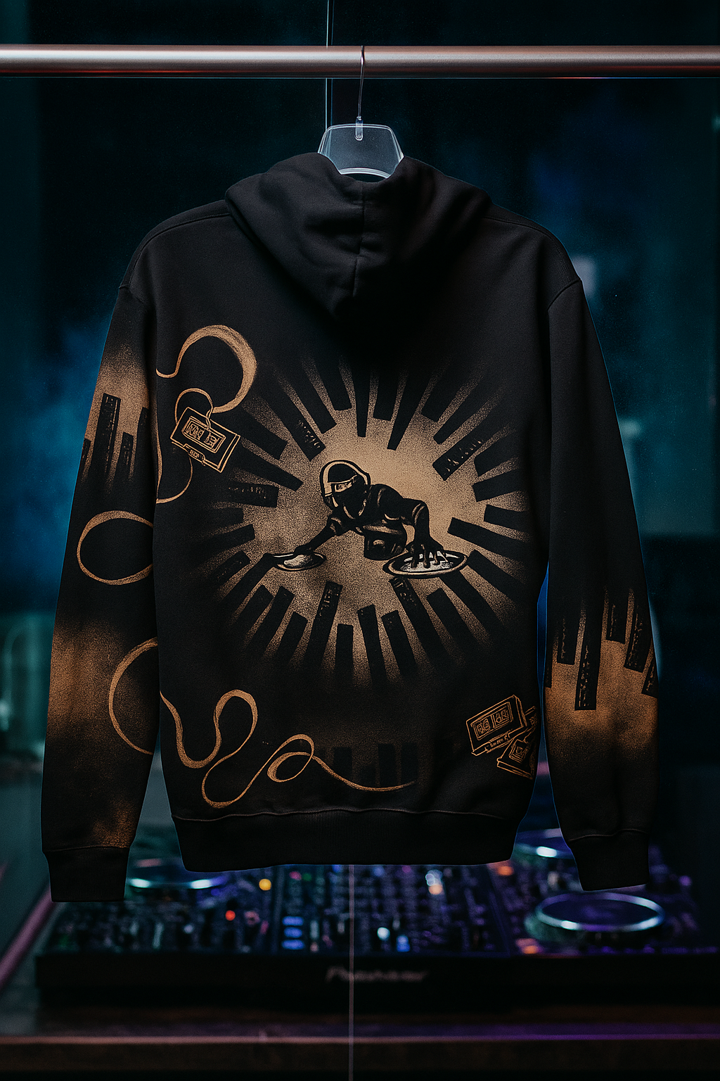 BURN THE BEAT-HANDMADE BLEACH ART HOODIE.