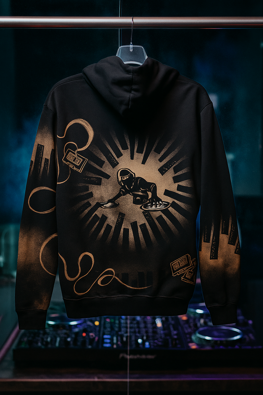 BURN THE BEAT-HANDMADE BLEACH ART HOODIE.