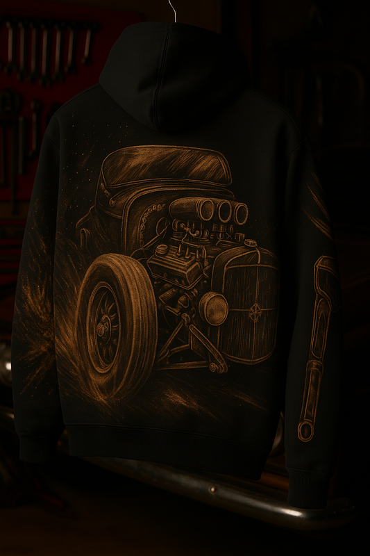 VINTAGE CAR-HANDCRAFTED BLEACH ART HOODIE