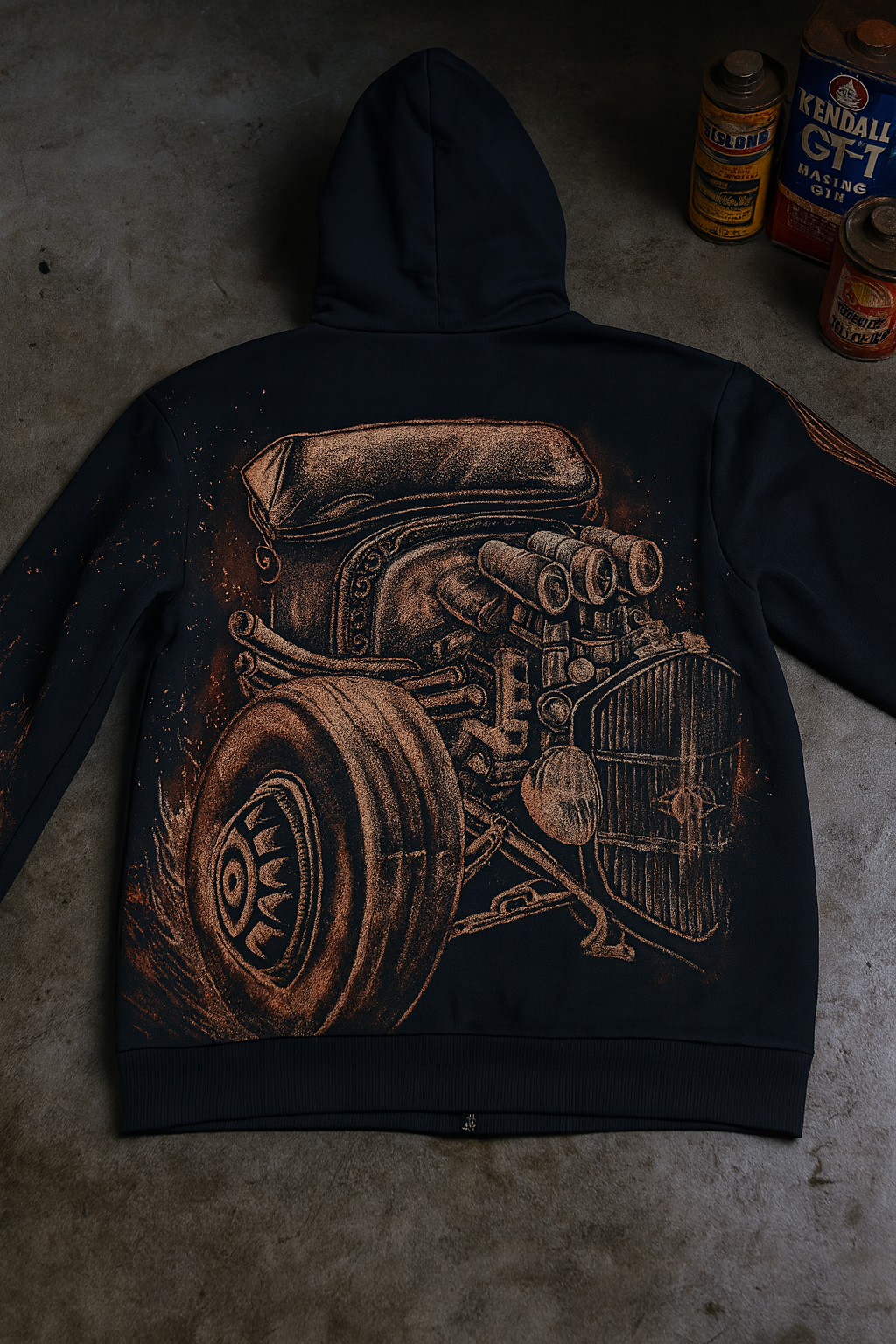VINTAGE CAR-HANDCRAFTED BLEACH ART HOODIE
