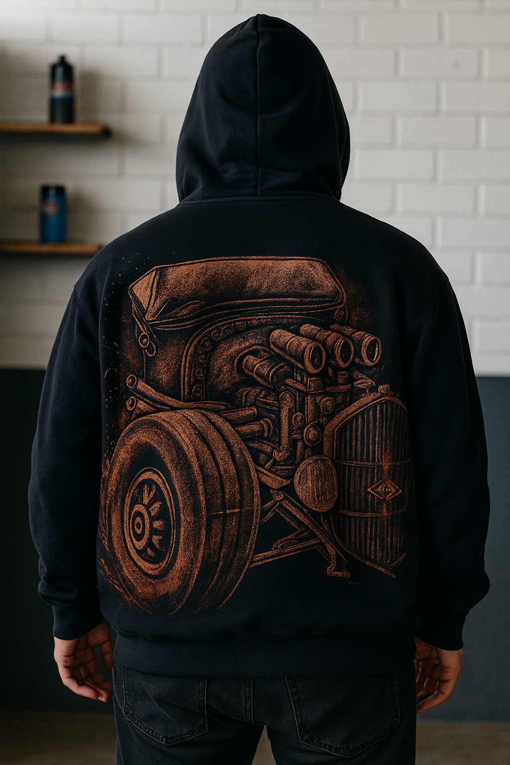 VINTAGE CAR-HANDCRAFTED BLEACH ART HOODIE