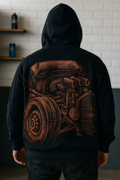 VINTAGE CAR-HANDCRAFTED BLEACH ART HOODIE