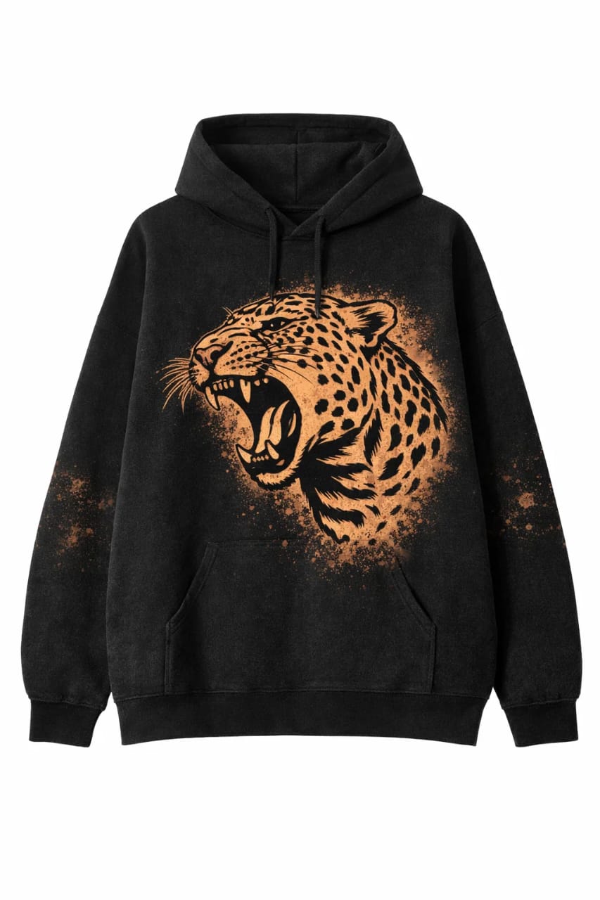 HANDMADE BLEACHART FURIOUS LEOPARD HOODIE