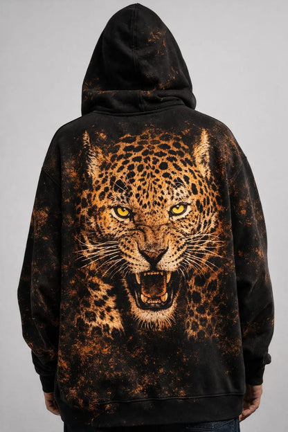HANDMADE BLEACHART FURIOUS LEOPARD HOODIE