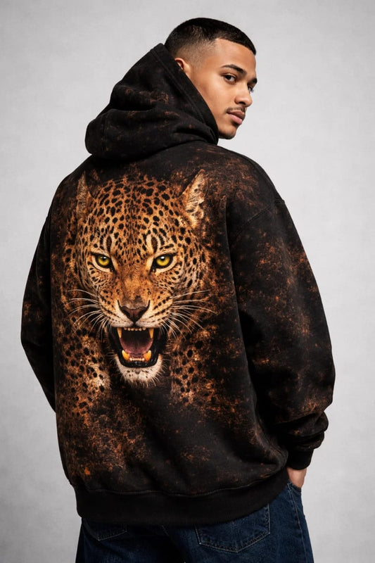 HANDMADE BLEACHART FURIOUS LEOPARD HOODIE