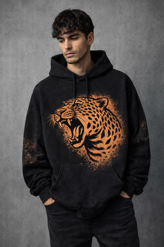 HANDMADE BLEACHART FURIOUS LEOPARD HOODIE