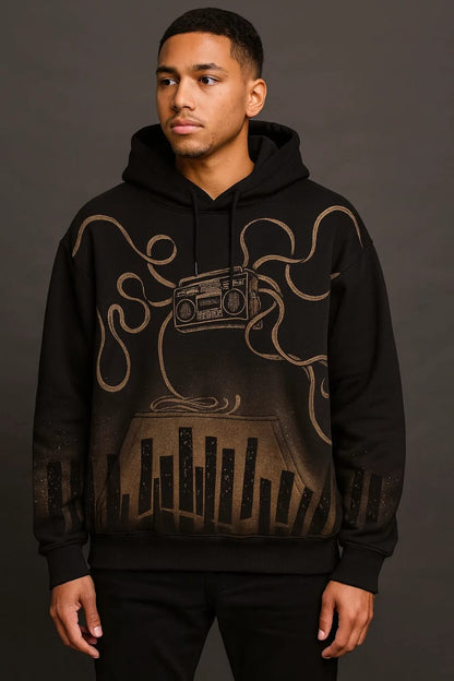 BURN THE BEAT-HANDMADE BLEACH ART HOODIE.