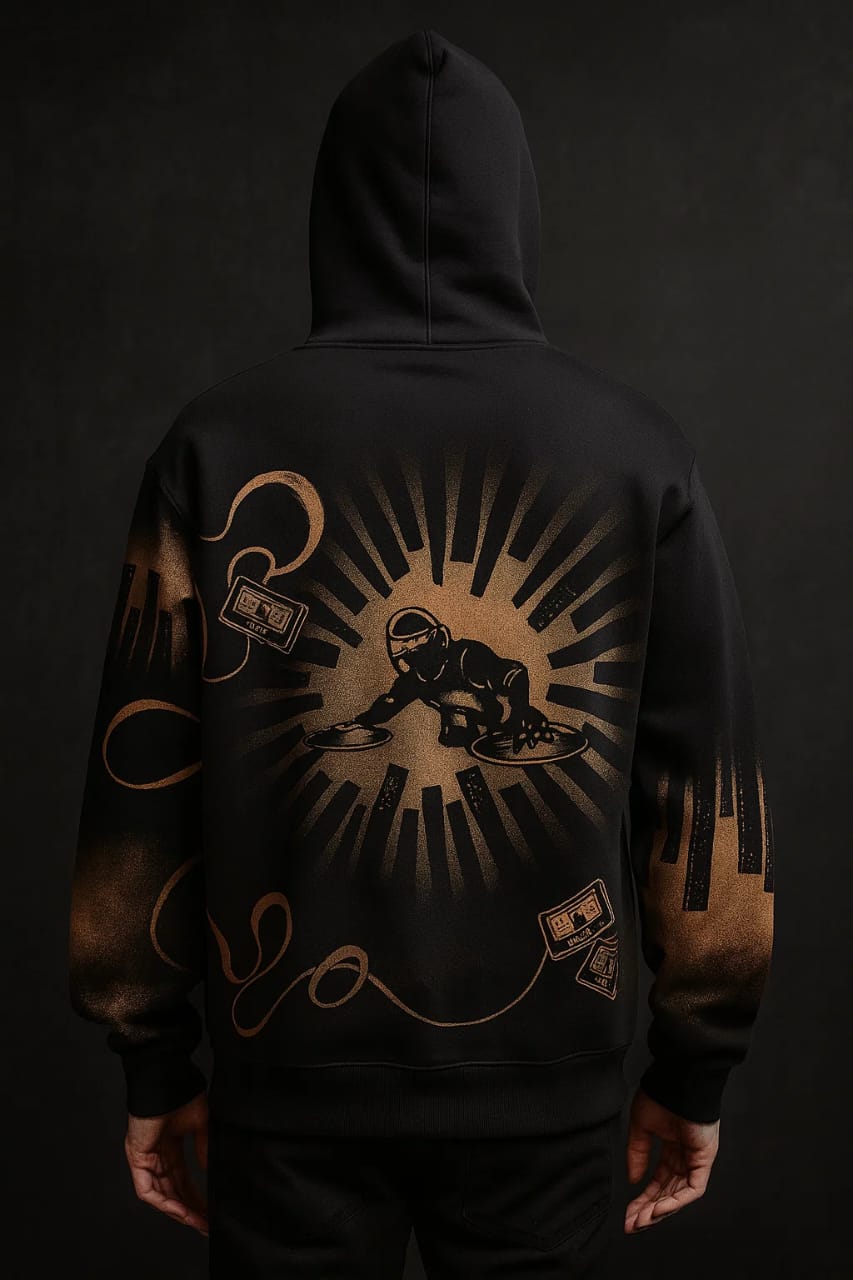 BURN THE BEAT-HANDMADE BLEACH ART HOODIE.