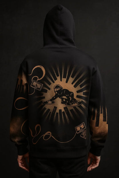 BURN THE BEAT-HANDMADE BLEACH ART HOODIE.