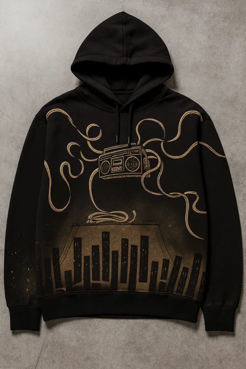 BURN THE BEAT-HANDMADE BLEACH ART HOODIE.