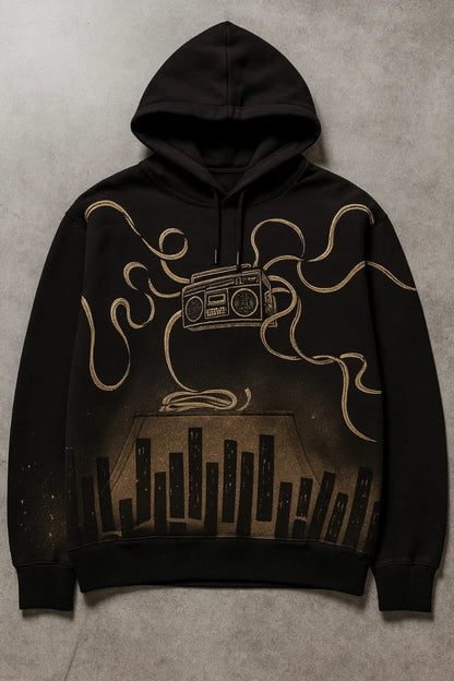 BURN THE BEAT-HANDMADE BLEACH ART HOODIE.