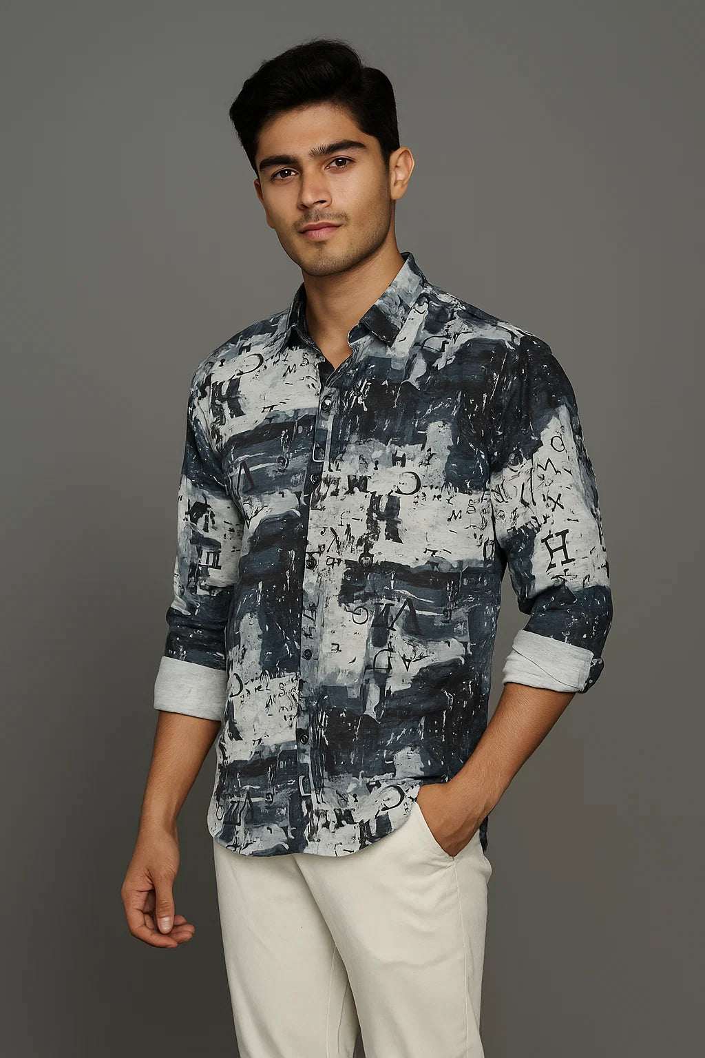 Cipher Chaos Shirt – Abstract Grunge Letter Print in Heavyweight Stretch"