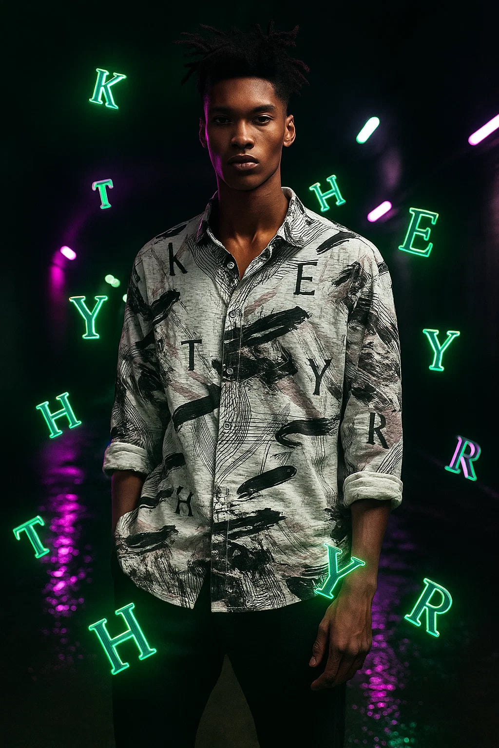 Urban Grunge Brushstroke Shirt – Heavyweight Stretch Graphic Print"