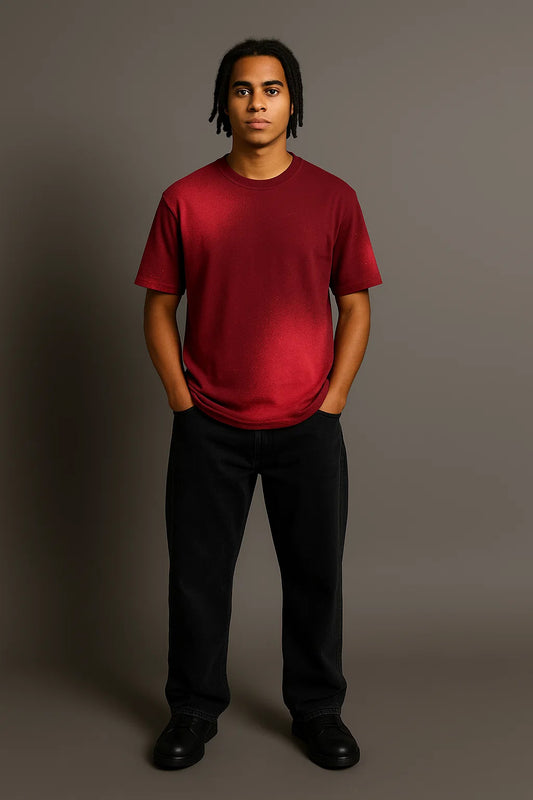 Crimson Fade Oversized Tee Cotton Bleach Effect
