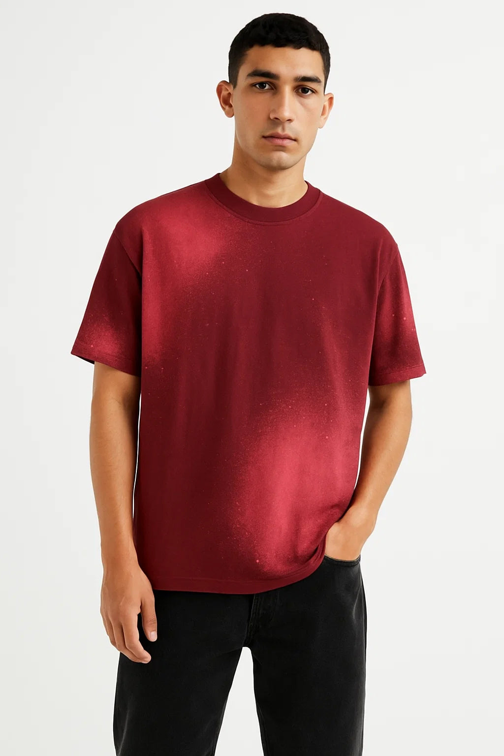 Crimson Fade Oversized Tee Cotton Bleach Effect