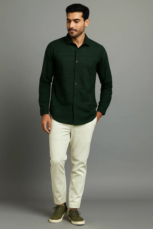 Emerald Shadow Shirt – Premium Dark Green Textured Stretch Fabric