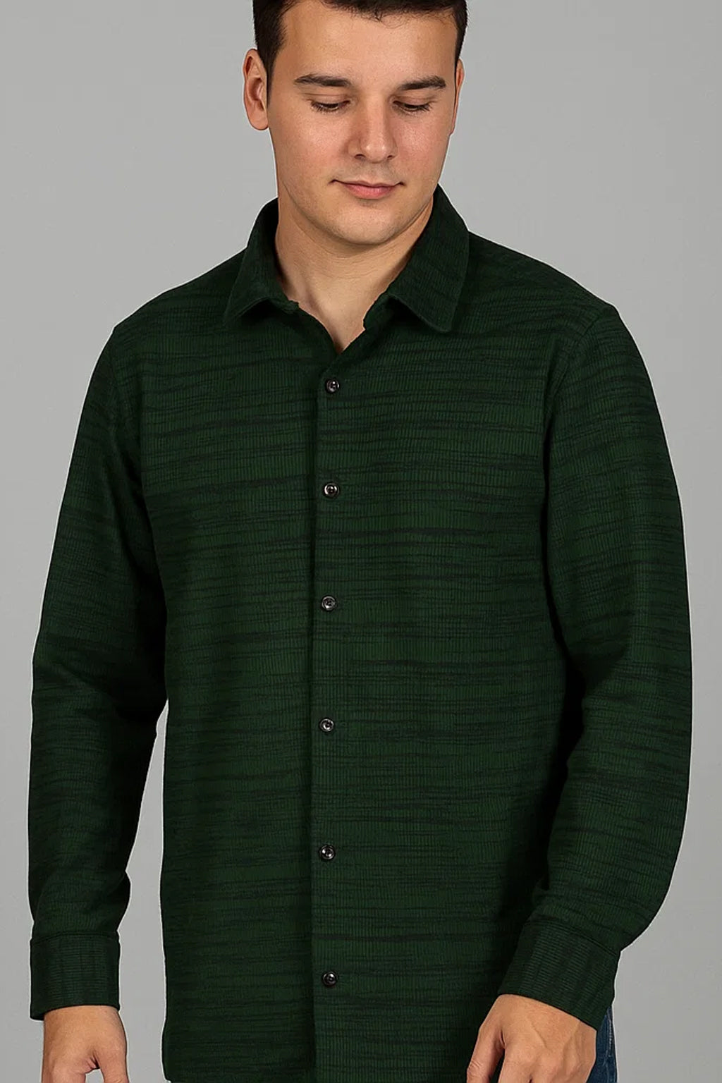 Emerald Shadow Shirt – Premium Dark Green Textured Stretch Fabric