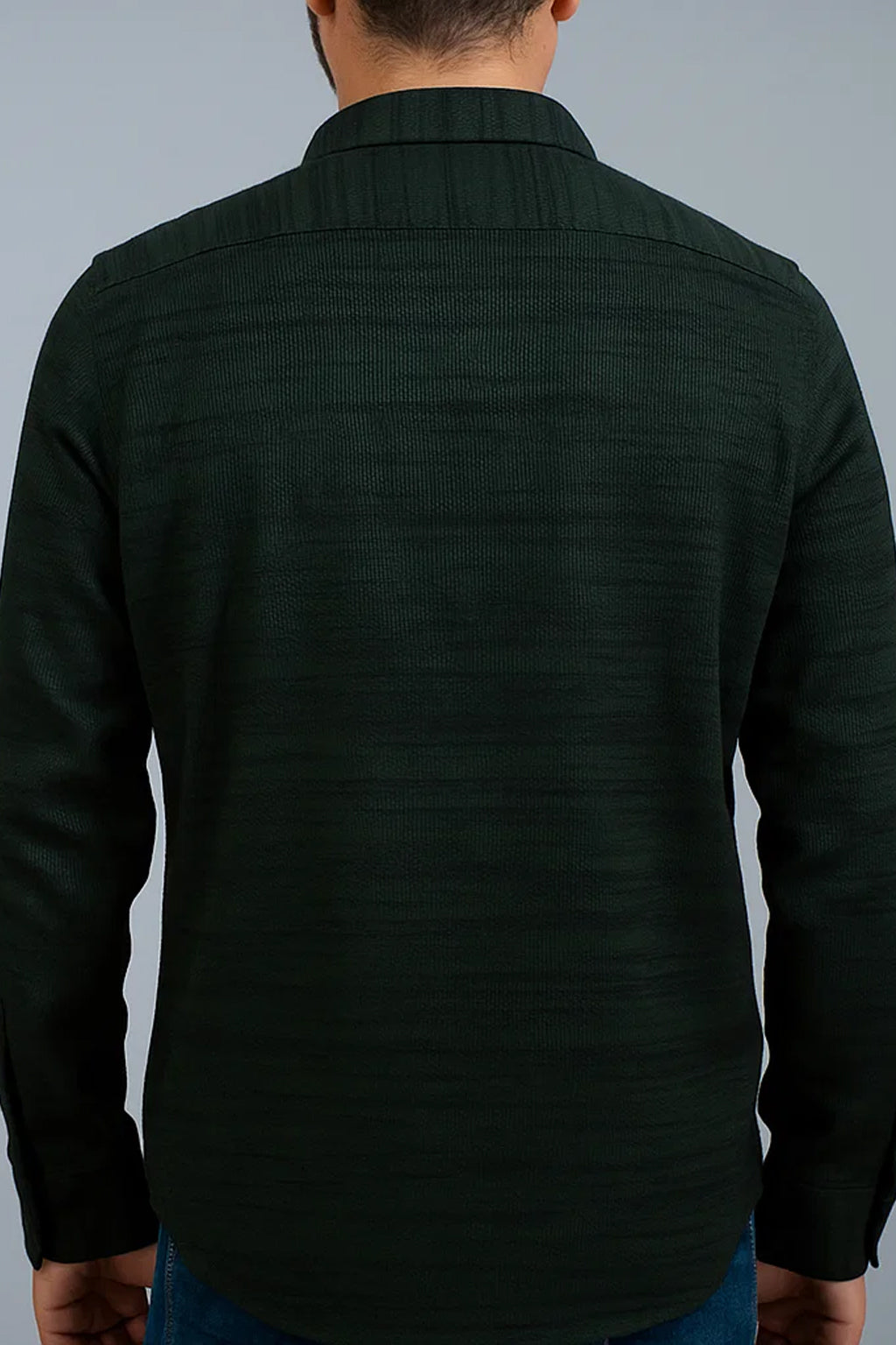 Emerald Shadow Shirt – Premium Dark Green Textured Stretch Fabric