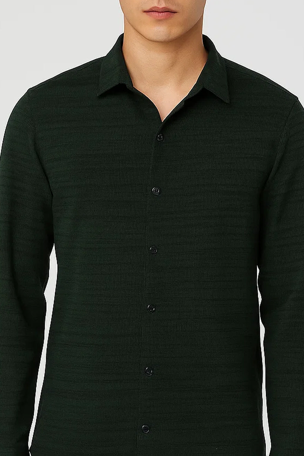 Emerald Shadow Shirt – Premium Dark Green Textured Stretch Fabric