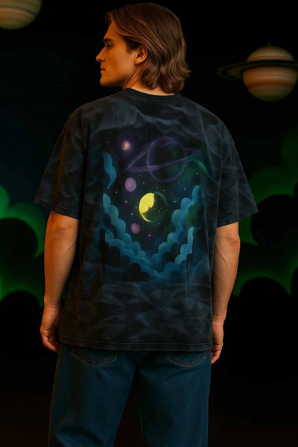 Cosmic Eclipse Oversized Tee – Hand-Painted