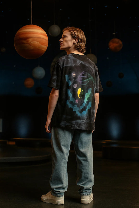 Cosmic Eclipse Oversized Tee – Hand-Painted