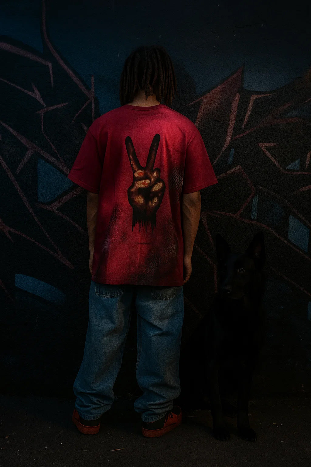 Crimson Rebellion Oversized Tee – Hand-Painted