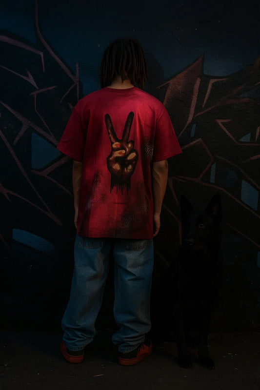 Crimson Rebellion Oversized Tee – Hand-Painted
