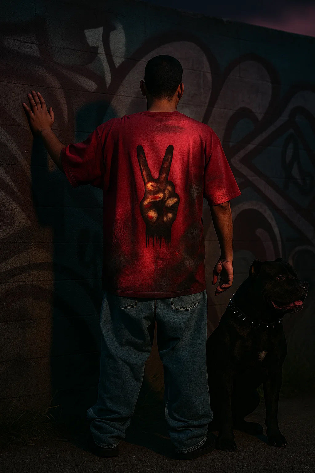 Crimson Rebellion Oversized Tee – Hand-Painted